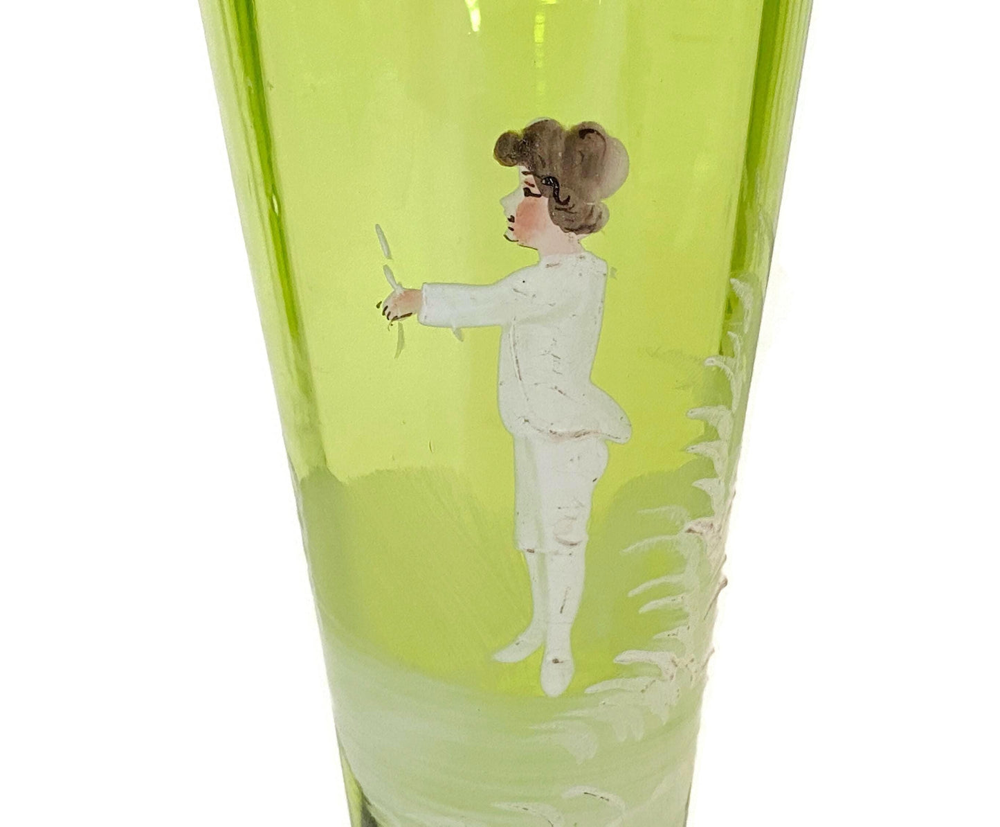 Vintage Mary Gregory Green Glass Vase