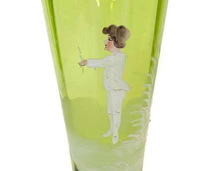 Vintage Mary Gregory Green Glass Vase