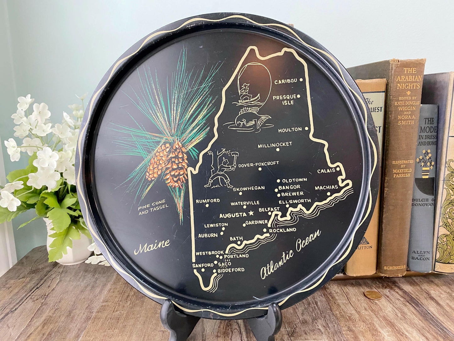 Vintage Mid Century Metal Maine Souvenir Tray