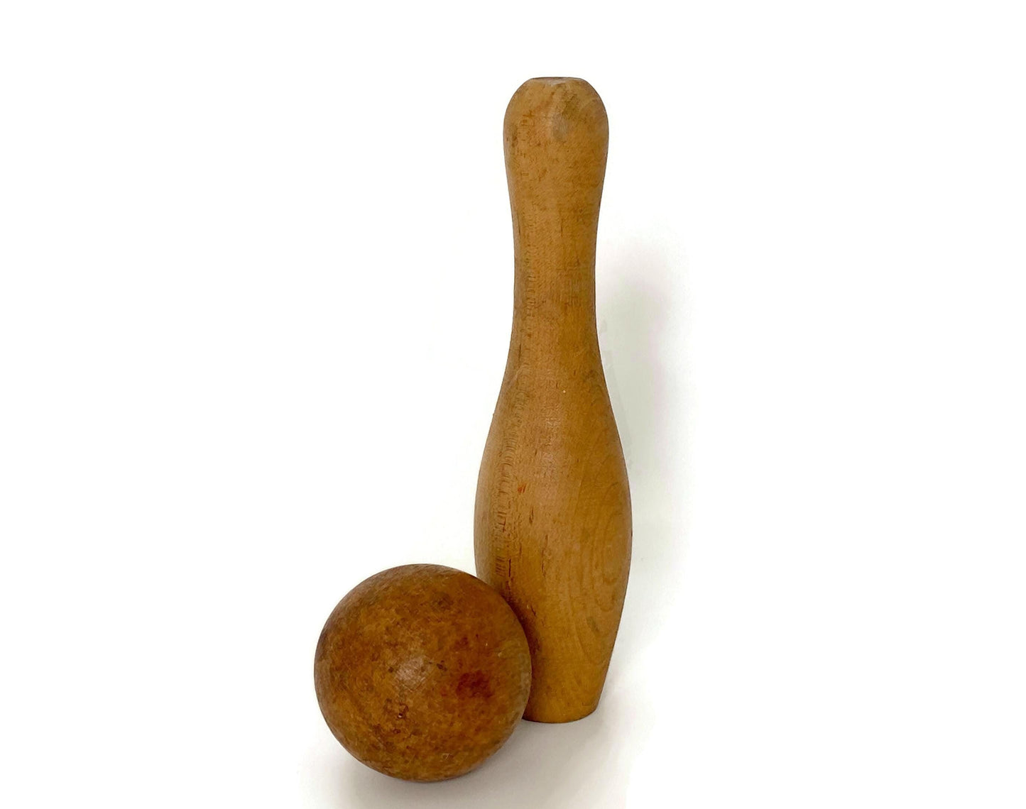 Antique Bowling Pin Set,  Wooden Pin and Ball Collectible Toy