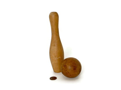 Antique Bowling Pin Set,  Wooden Pin and Ball Collectible Toy