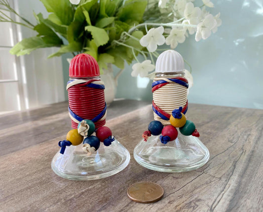 Vintage Gimp Wrapped Glass Salt and Pepper Shakers