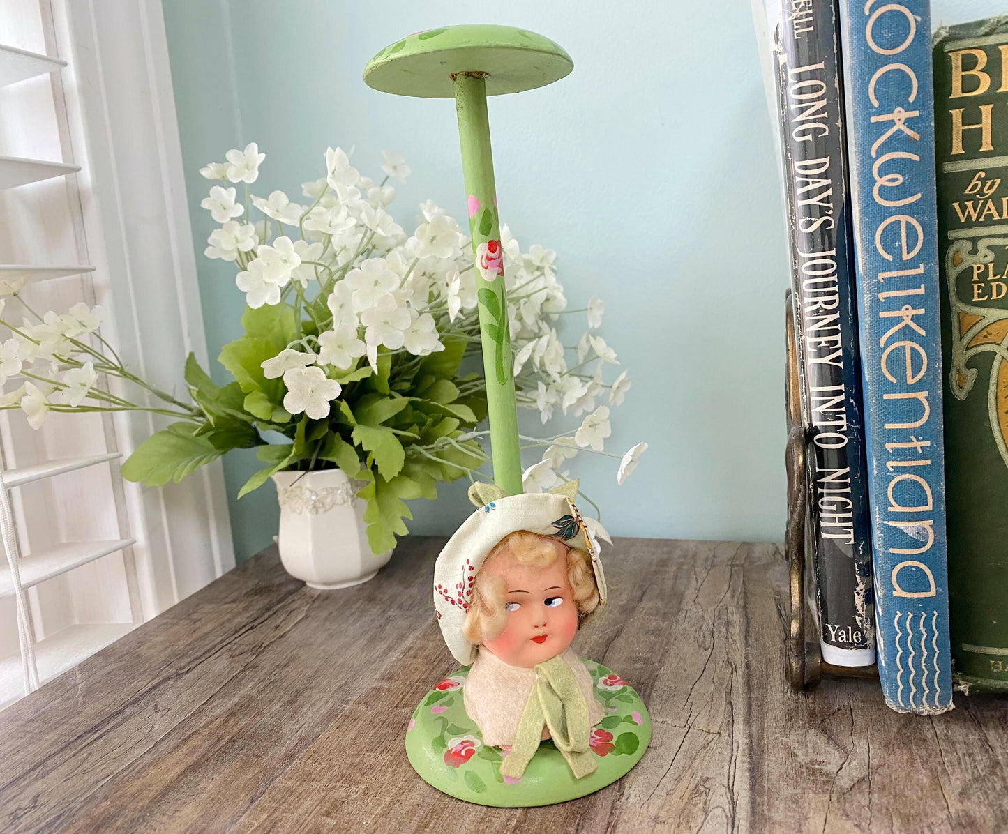 Antique Hat Stand with Composition Girl Head