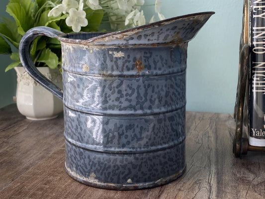 Vintage Graniteware Enameled Metal Measuring Pitcher