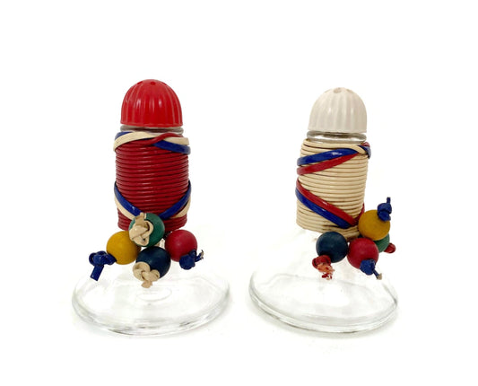 Vintage Gimp Wrapped Glass Salt and Pepper Shakers