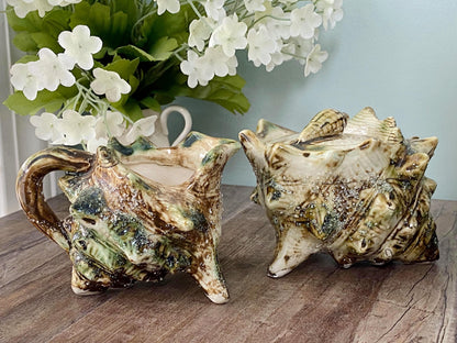 Mid Century Ceramic Seashell Sugar and Creamer Set at Duckwells