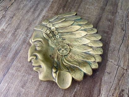 Antique Native American Chief Brass Ashtray at Duckwells