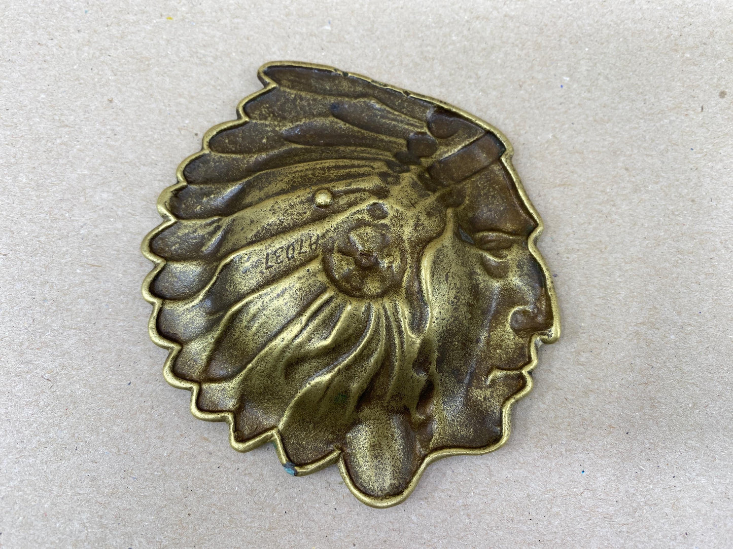 Antique Native American Chief Brass Ashtray at Duckwells