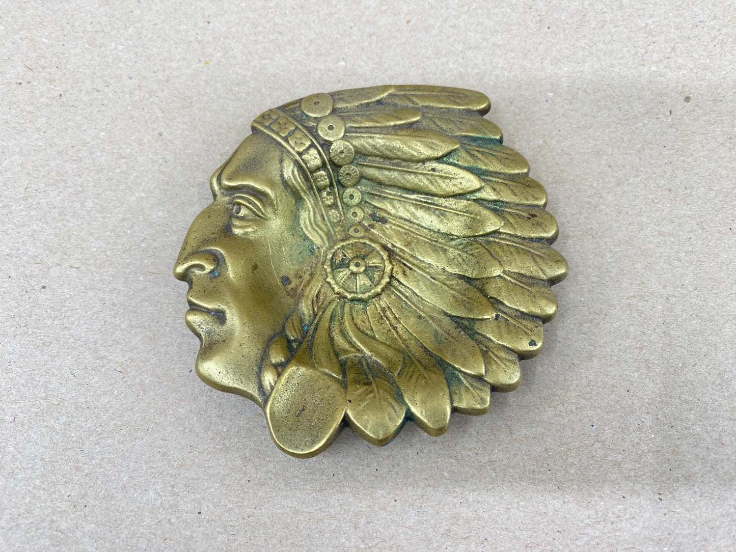 Antique Native American Chief Brass Ashtray at Duckwells