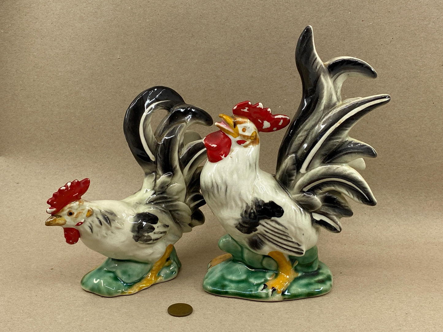 Vintage Lefton Ceramic Rooster and Hen Figurines at Duckwells