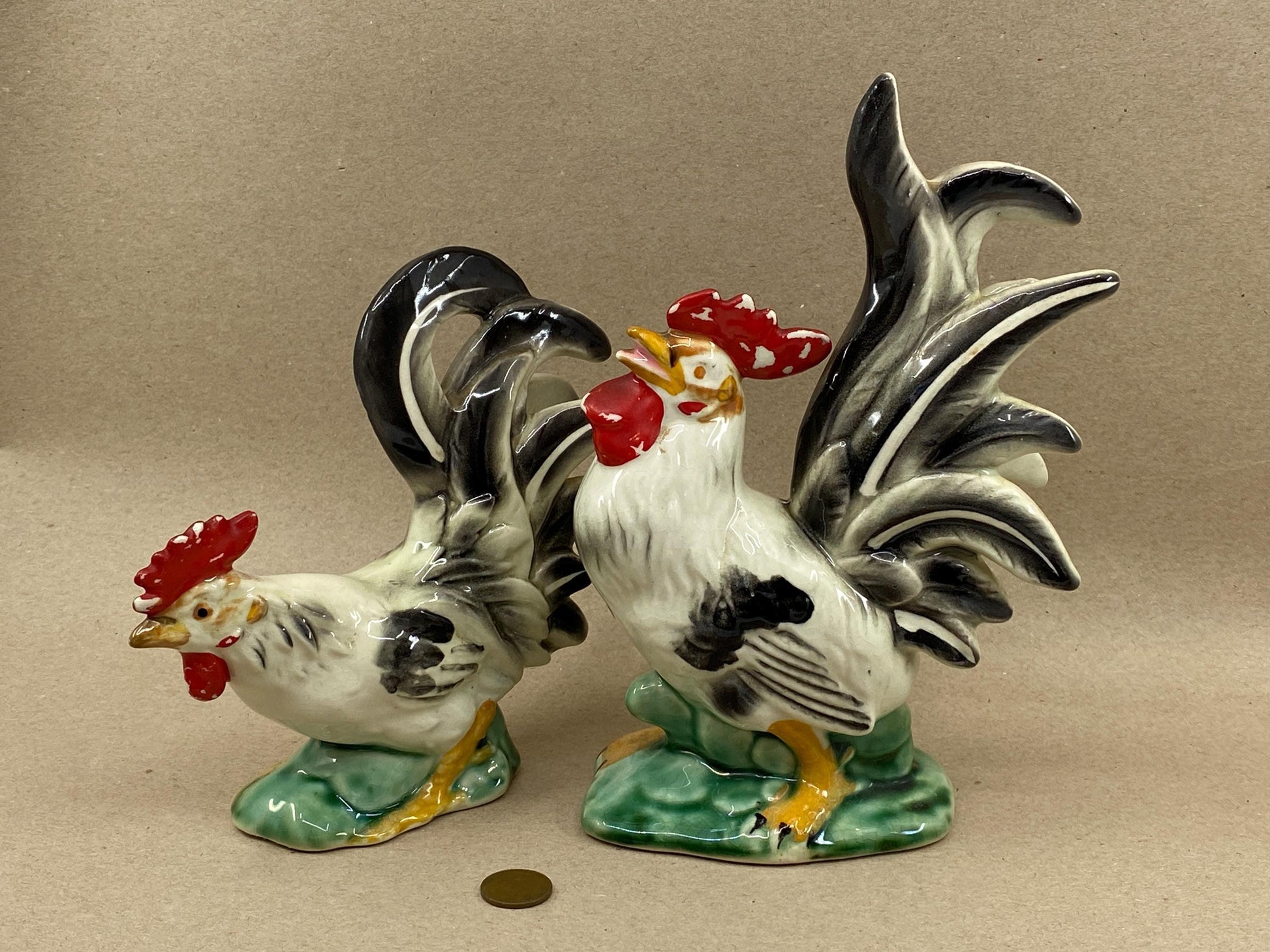 Vintage Lefton Ceramic Rooster and Hen Figurines at Duckwells