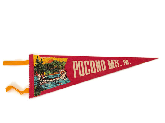 Vintage Pocono Mountains Pennant - Midcentury Pennsylvania Felt Travel Souvenir at Duckwells