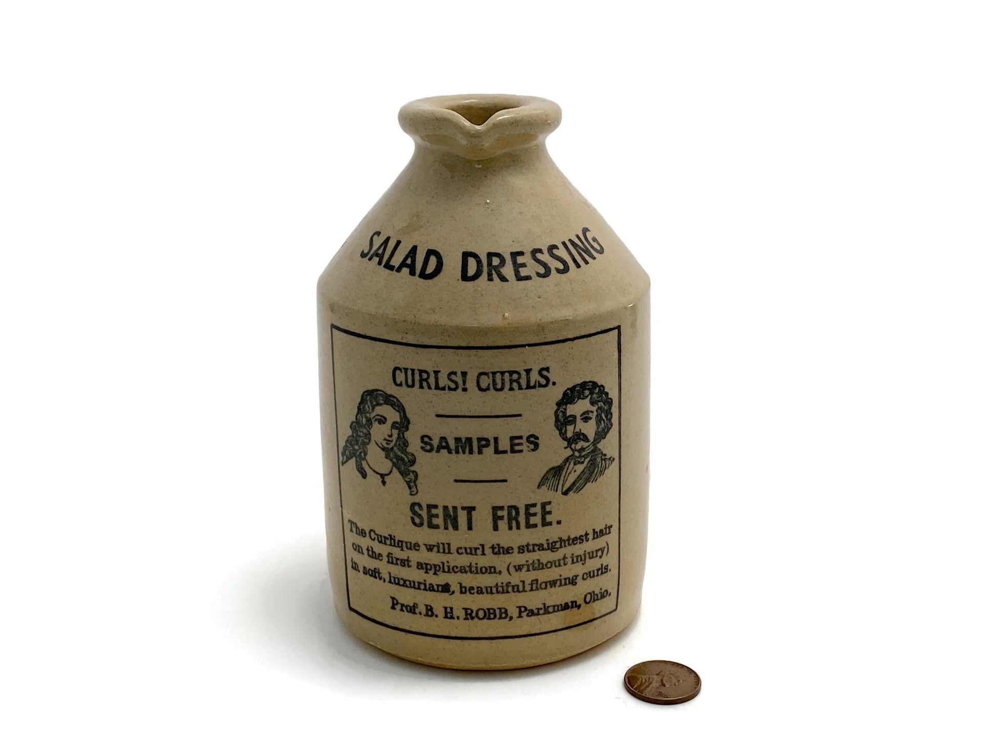 Vintage Stoneware Jug with Advertising for Hair Curl Product at Duckwells