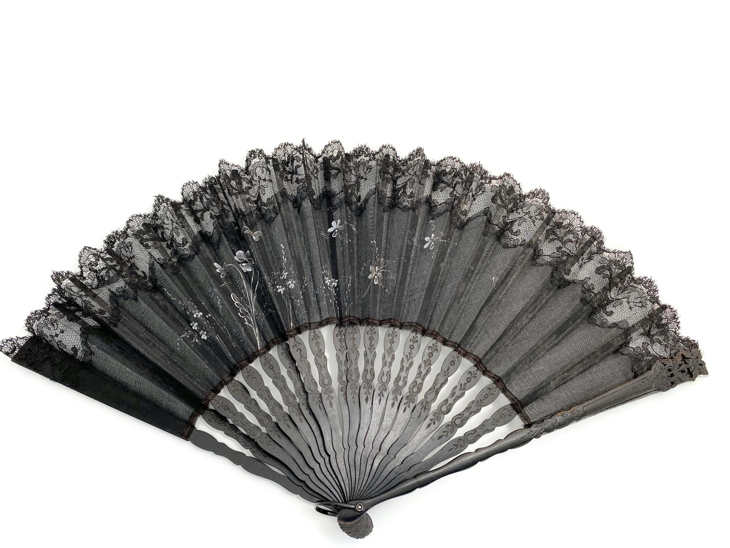 Vintage Black Celluloid and Lace Folding Fan at Duckwells