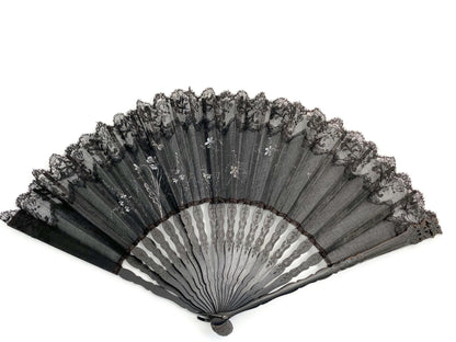 Vintage Black Celluloid and Lace Folding Fan at Duckwells
