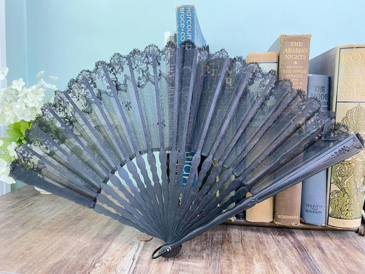 Vintage Black Celluloid and Lace Folding Fan at Duckwells