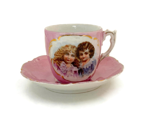 Antique Pink Lusterware Demitasse Cup and Saucer