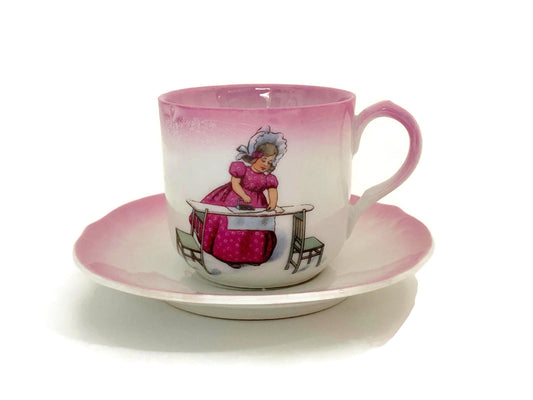 Antique Pink and White Demitasse Cup and Saucer