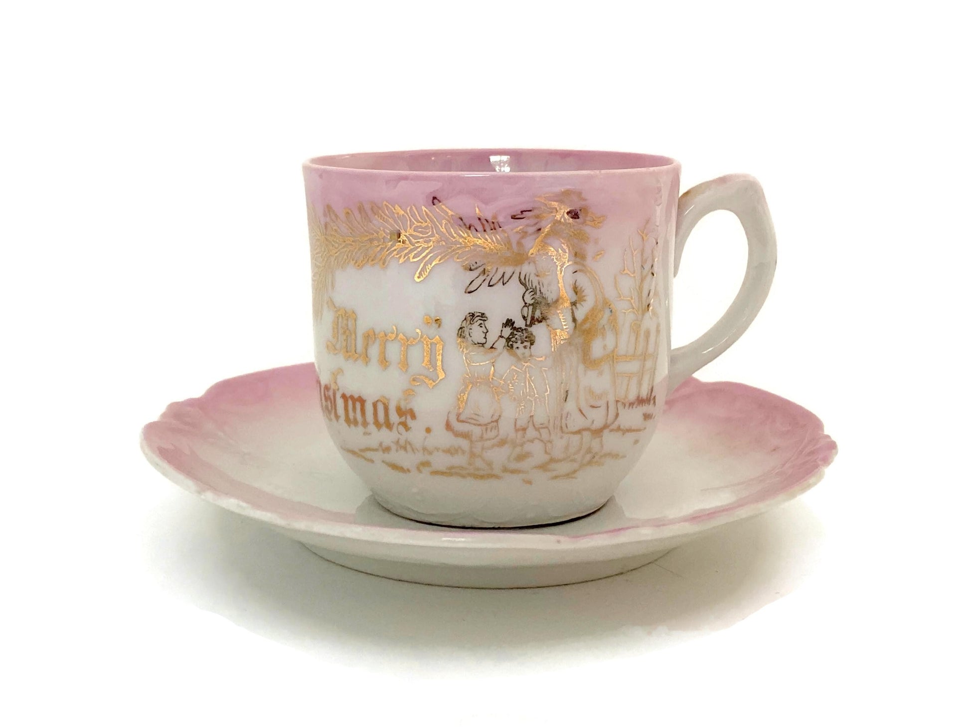 Antique Christmas Pink and White Demitasse Cup & Saucer at Duckwells