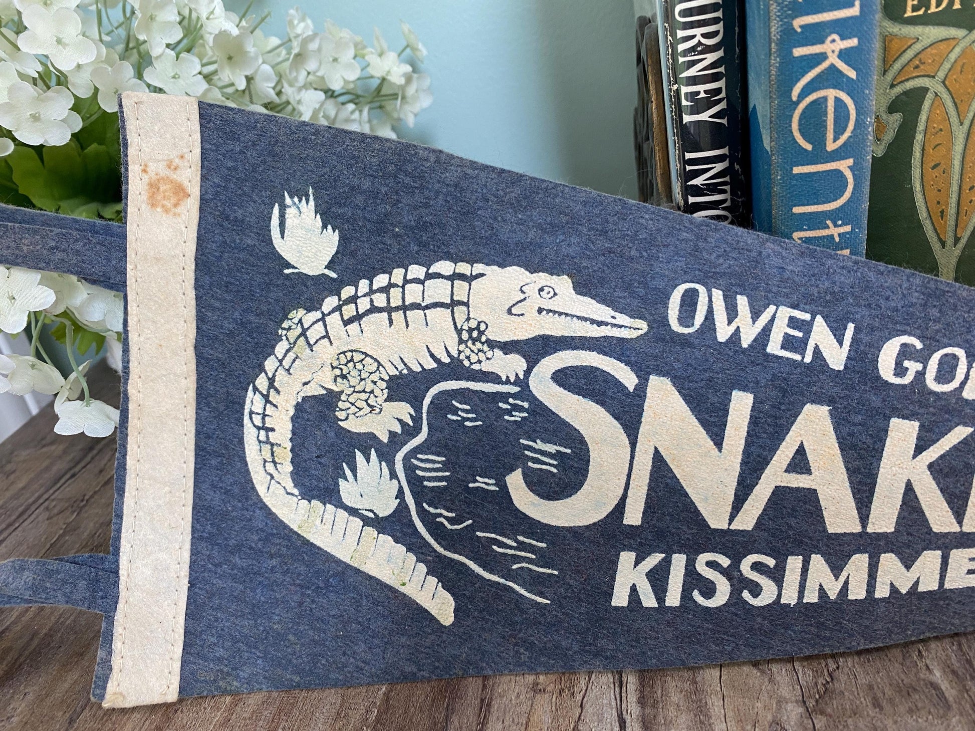 Midcentury Snake Village Kissimmee Florida Souvenir Pennant at Duckwells