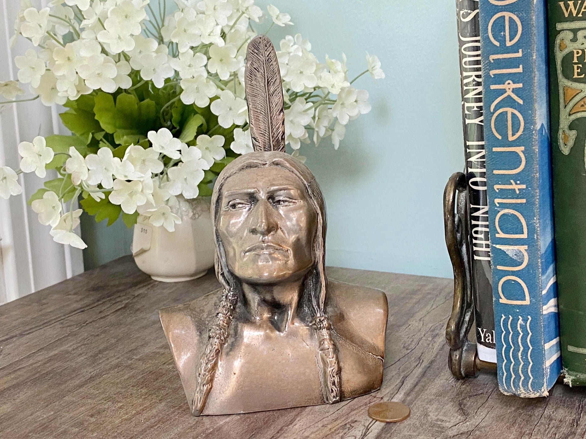 Vintage Shawmut Indian Bank - Banthrico Metal Figural Bust at Duckwells