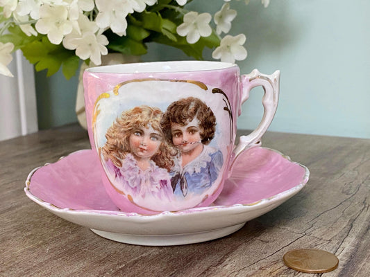 Antique Pink Lusterware Demitasse Cup and Saucer