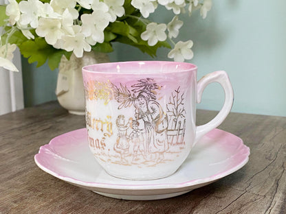 Antique Christmas Pink and White Demitasse Cup & Saucer at Duckwells