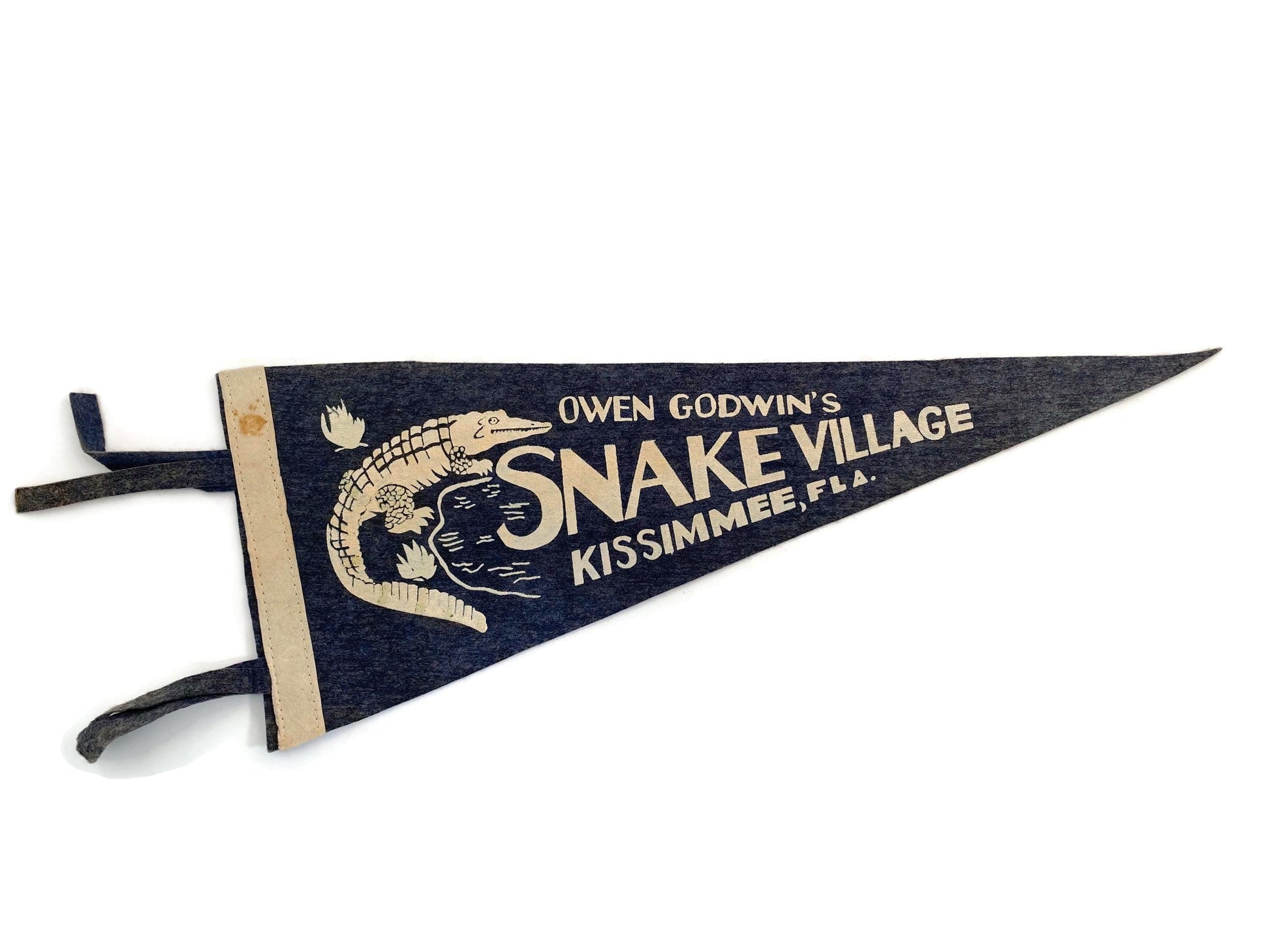 Midcentury Snake Village Kissimmee Florida Souvenir Pennant at Duckwells