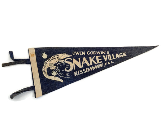 Midcentury Snake Village Kissimmee Florida Souvenir Pennant at Duckwells