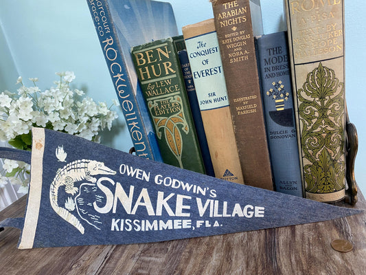 Midcentury Snake Village Kissimmee Florida Souvenir Pennant at Duckwells