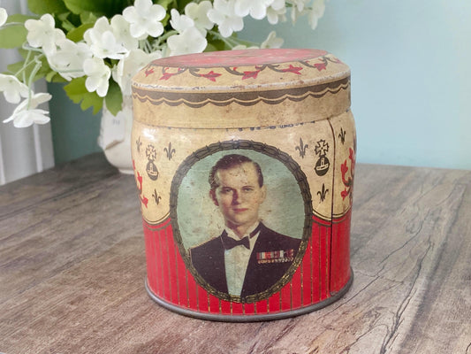 Vintage Queen Elizabeth II and Prince Phillip 1953 Royal Coronation Tin at Duckwells