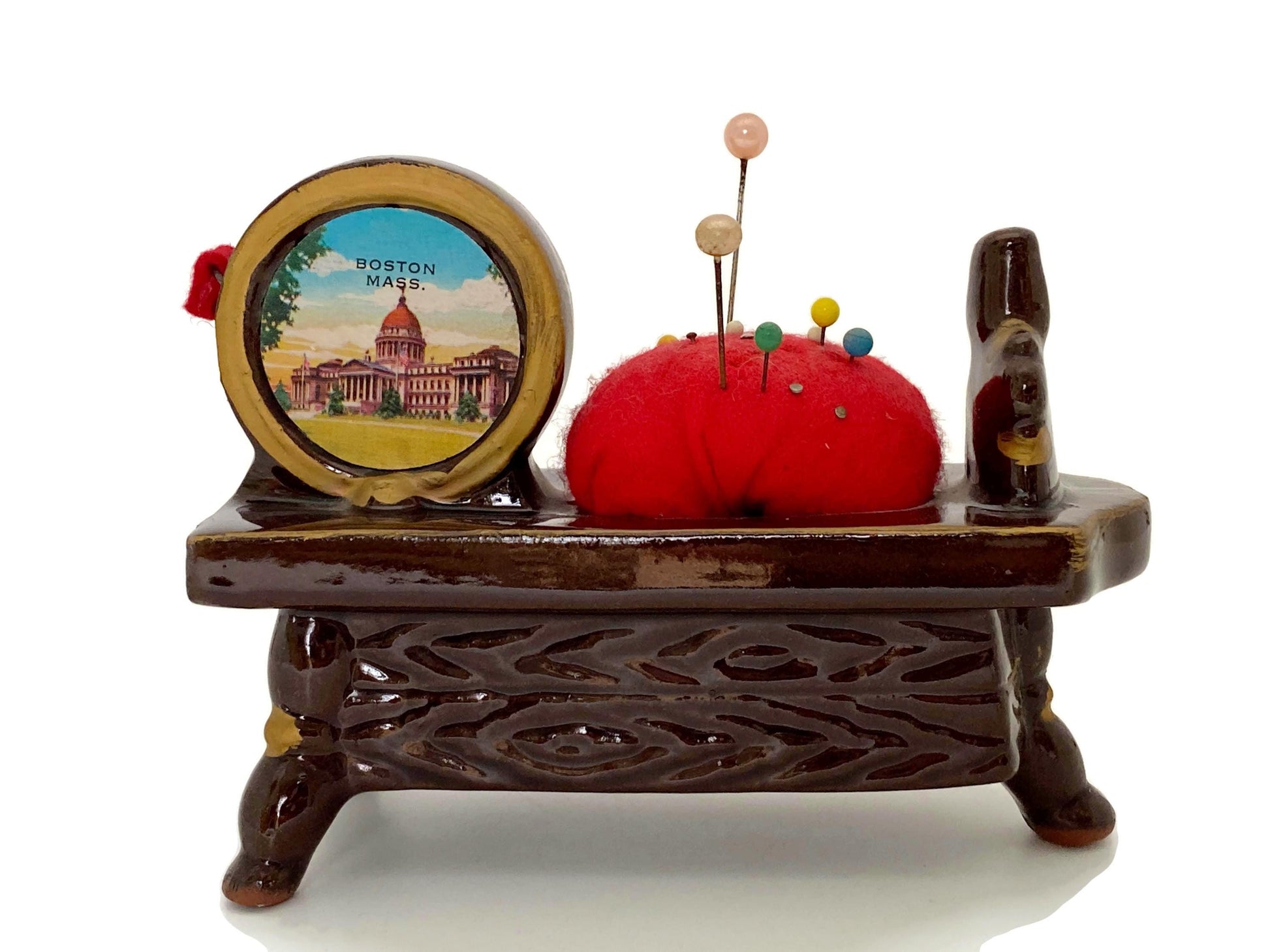 Midcentury Sewing Notion, Ceramic Pincushion Tape Measure at Duckwells