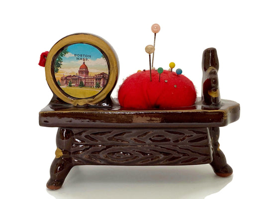 Midcentury Sewing Notion, Ceramic Pincushion Tape Measure at Duckwells