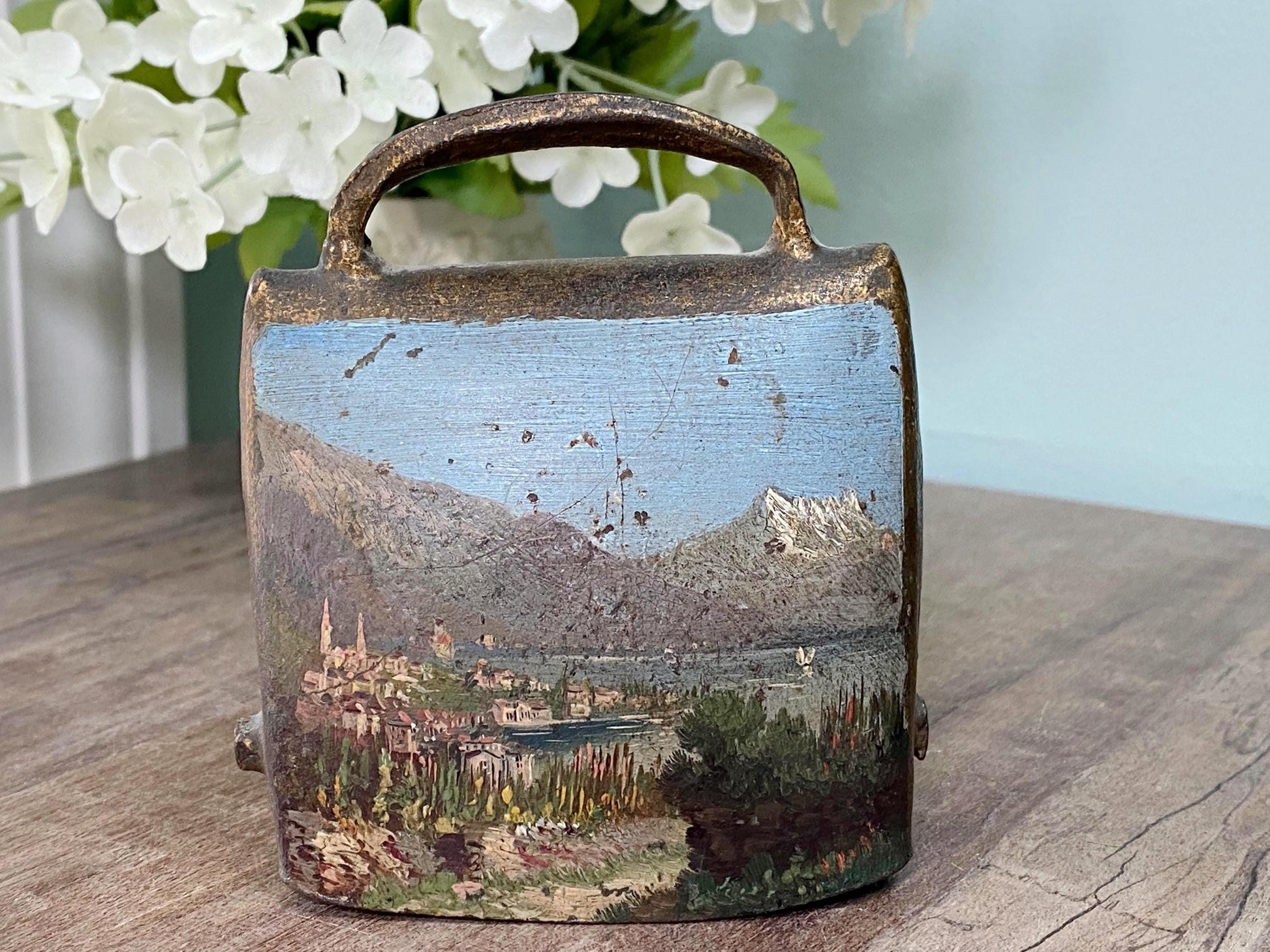 Antique Hand Painted Alpine Cow Bell at Duckwells