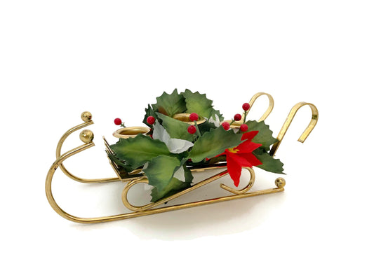 Vintage Christmas Brass Sleigh Candleholder at Duckwells