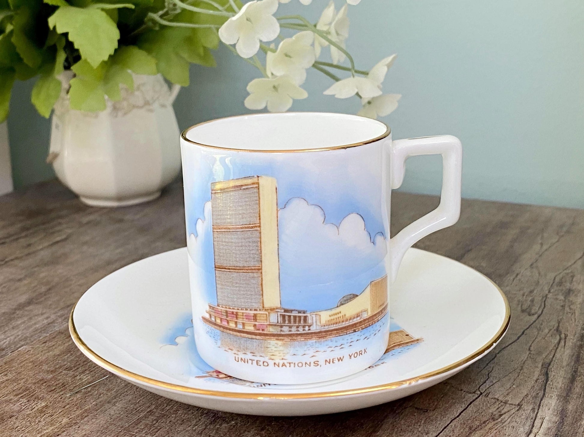 Mid Century United Nations Cup and Saucer Set at Duckwells