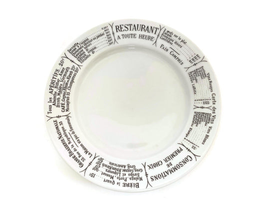 Vintage French Restaurant Plate with Menu on the Rim