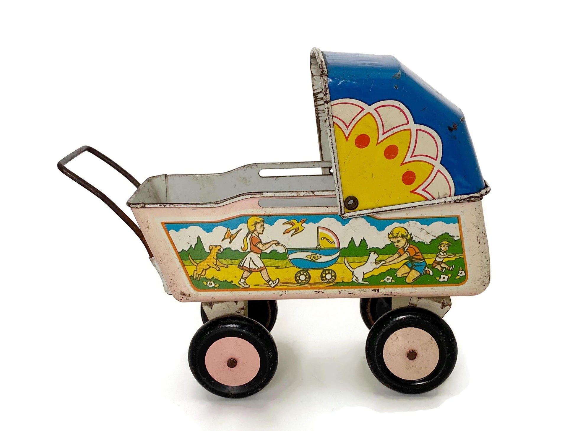 Vintage Tin Litho Baby Doll Carriage circa 1930s at Duckwells