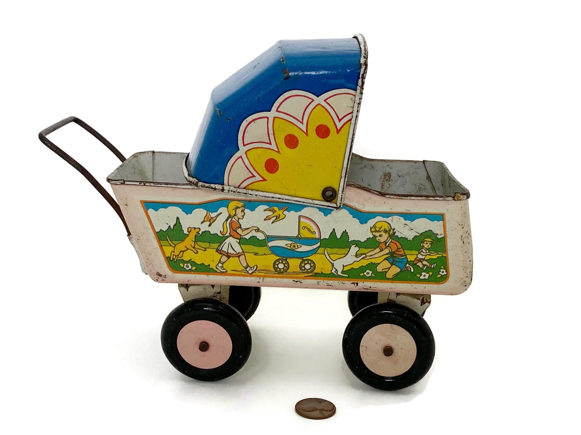 Vintage Tin Litho Baby Doll Carriage circa 1930s at Duckwells