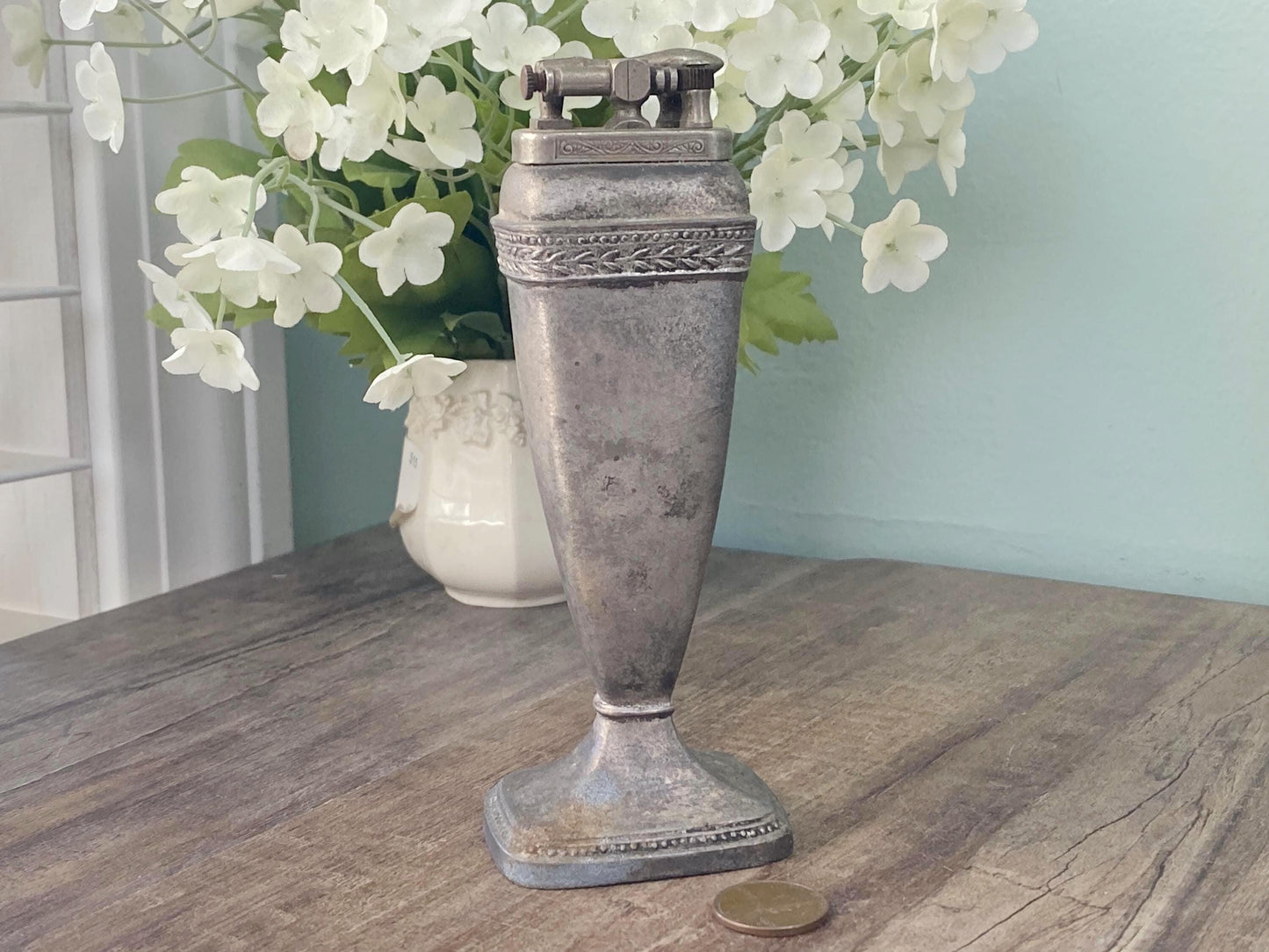 Antique Fay Tabletop Lighter, Henry Schiff Lift Arm; 1929 at Duckwells