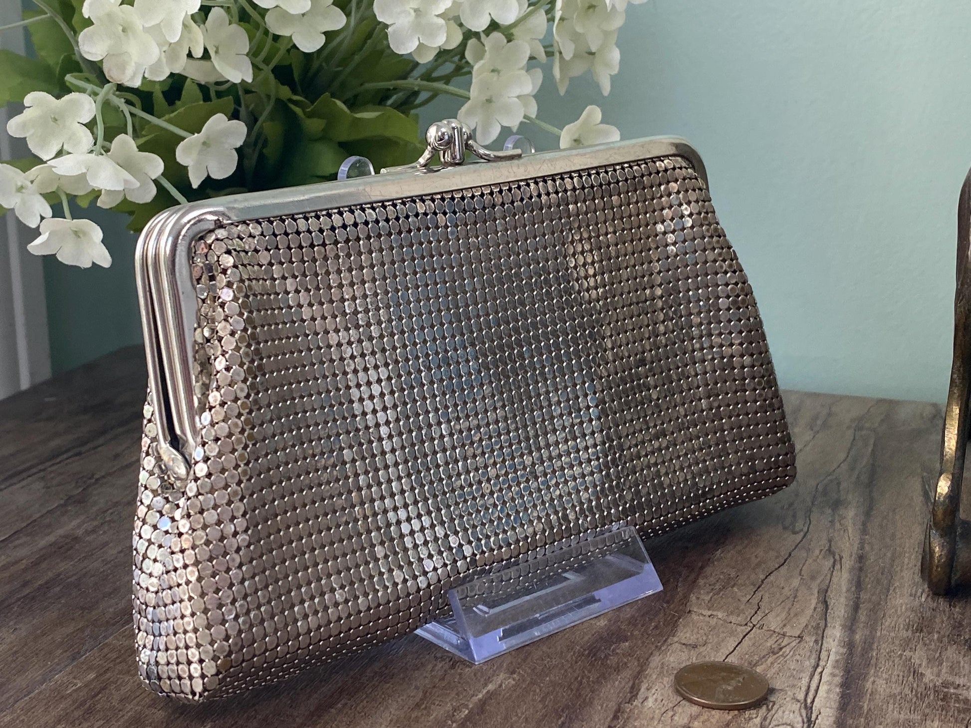 Vintage Whiting & Davis Silver Metal Mesh Clutch Purse at Duckwells