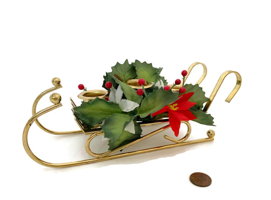 Vintage Christmas Brass Sleigh Candleholder at Duckwells