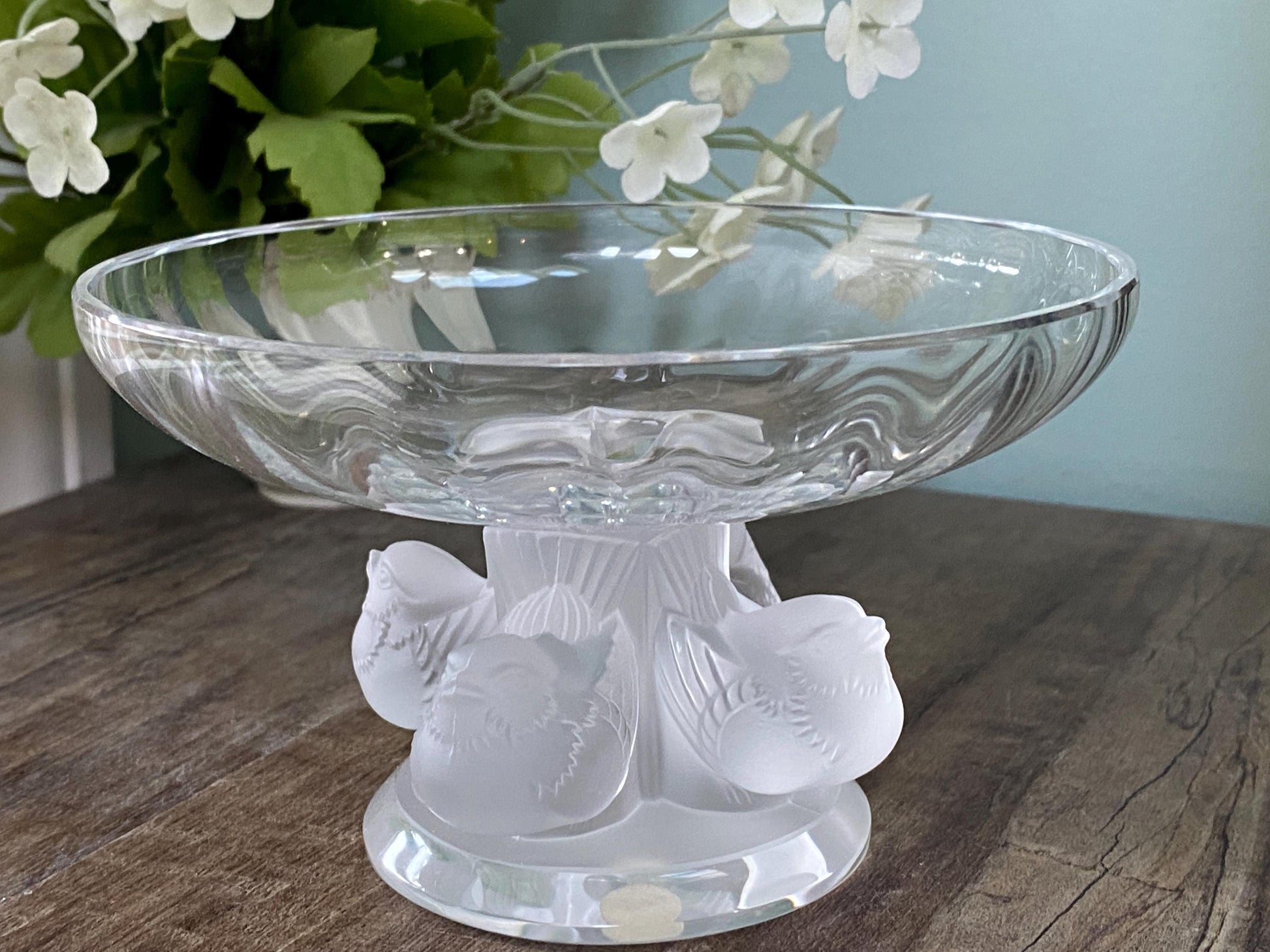 Vintage Lalique Nogent Pedestal Compote Bowl with Birds at Duckwells