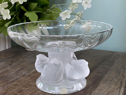 Vintage Lalique Nogent Pedestal Compote Bowl with Birds at Duckwells