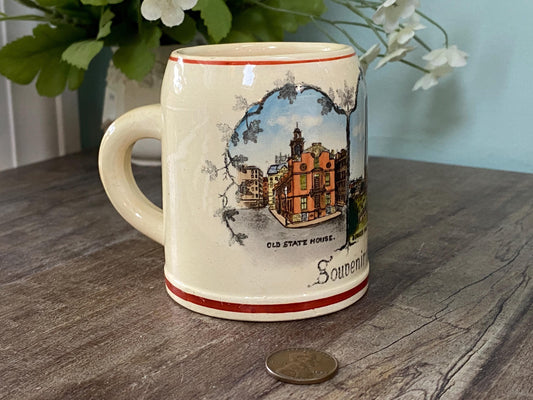 Antique Boston Mug, Mini Ceramic Souvenir