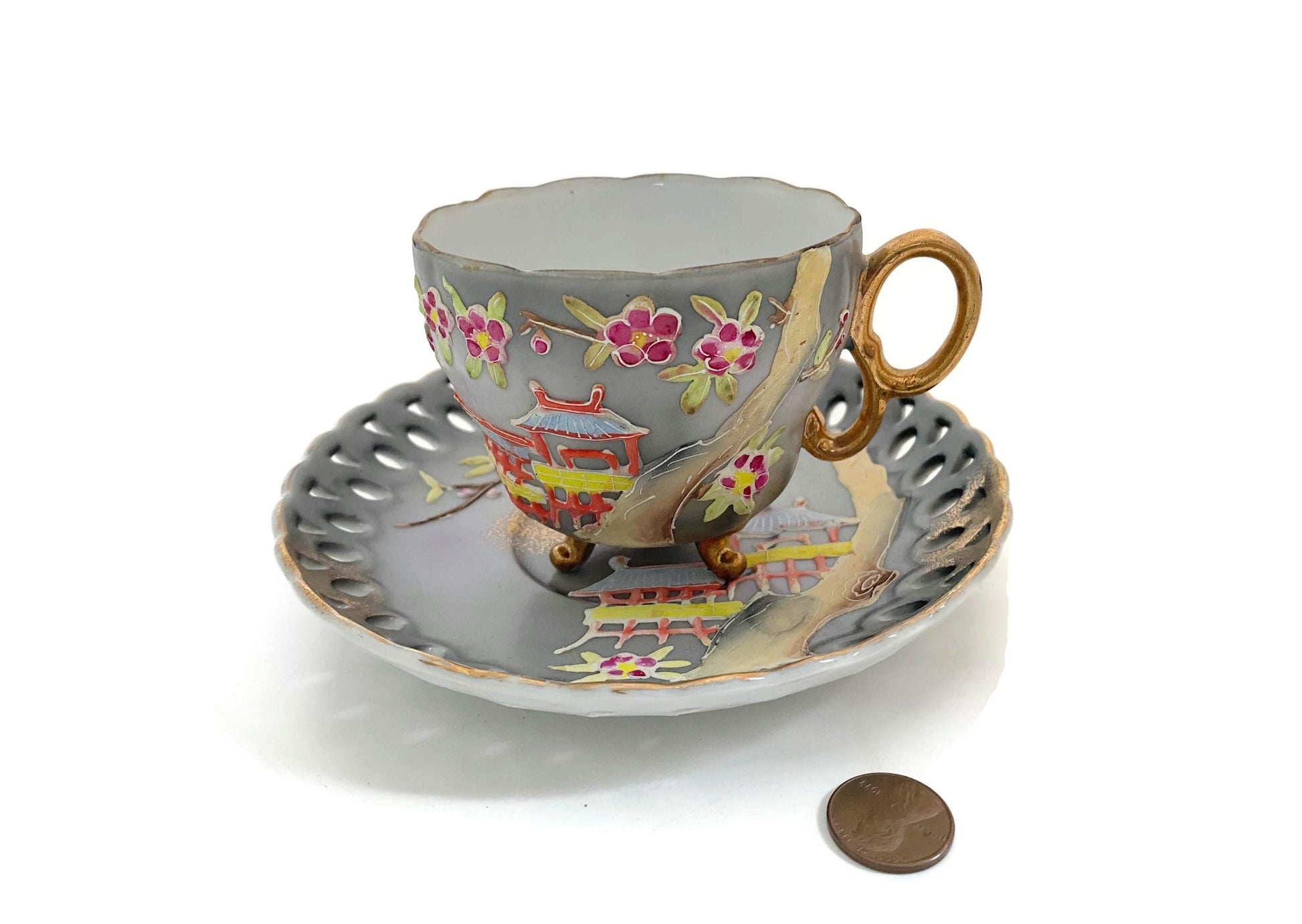 Midcentury Morige Cup and Saucer Set at Duckwells