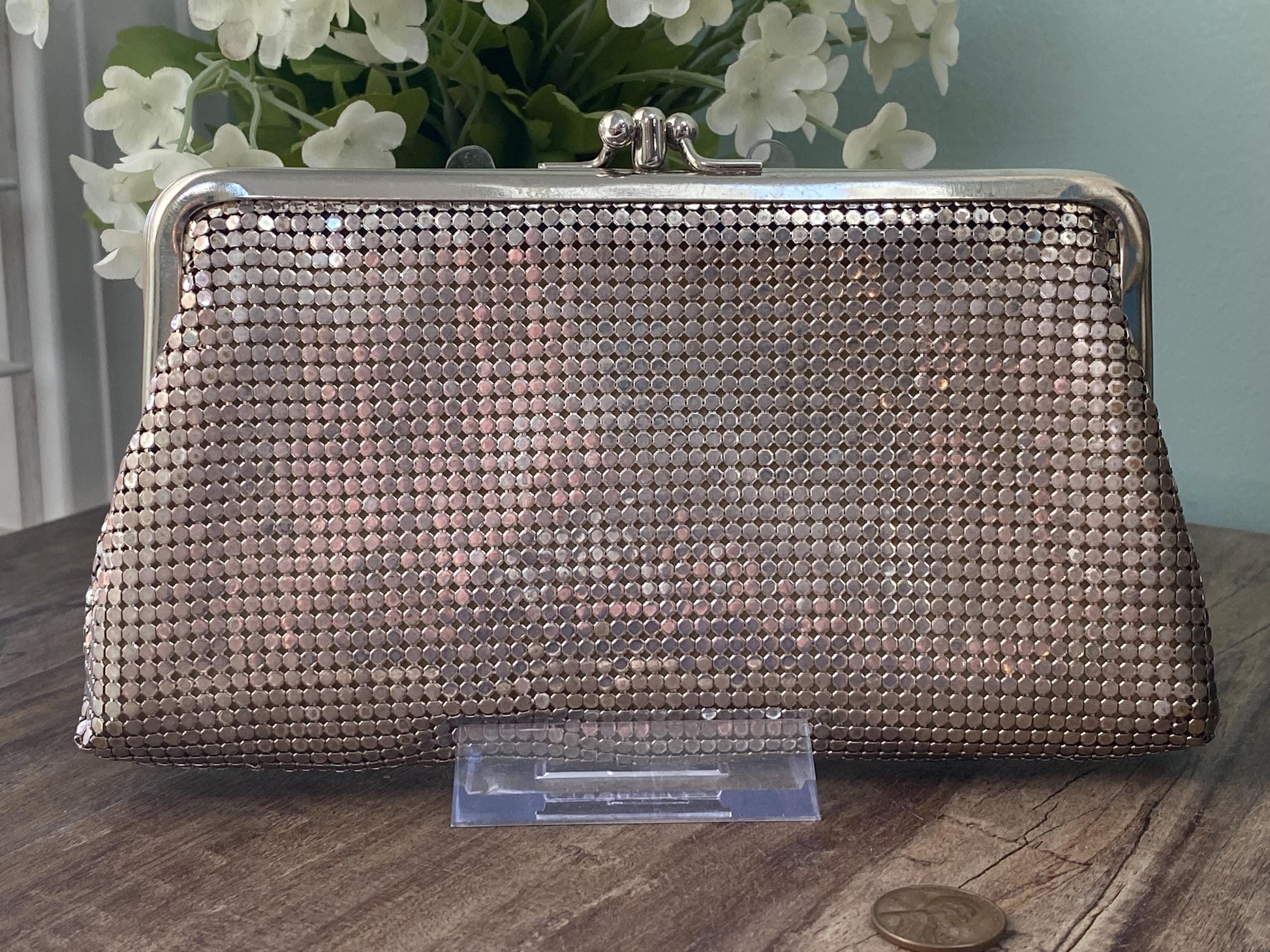 Vintage Whiting & Davis Silver Metal Mesh Clutch Purse at Duckwells