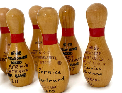 Vintage Mini Bowling Pin Set - Vintage Wooden League Participation Trophies at Duckwells