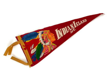 Vintage Indian Island Maine Pennant with Feathered Headdress at Duckwells