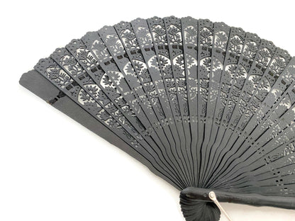 Vintage Folding Brise Fan, Lacy Black Celluloid at Duckwells